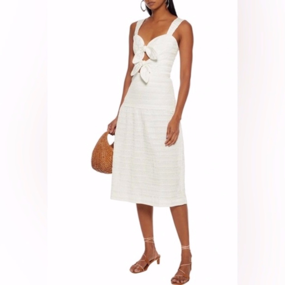 Rebecca Vallance Jame bow-embellished cutout shirred  midi dress 6 nwt Ivory